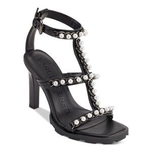 KARL LAGERFELD PARIS Womens Black Gladiator Pearl Midge Stiletto Sandal 6 M